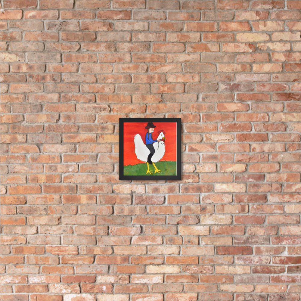 Willie on a Chicken Framed Poster by Davey K.