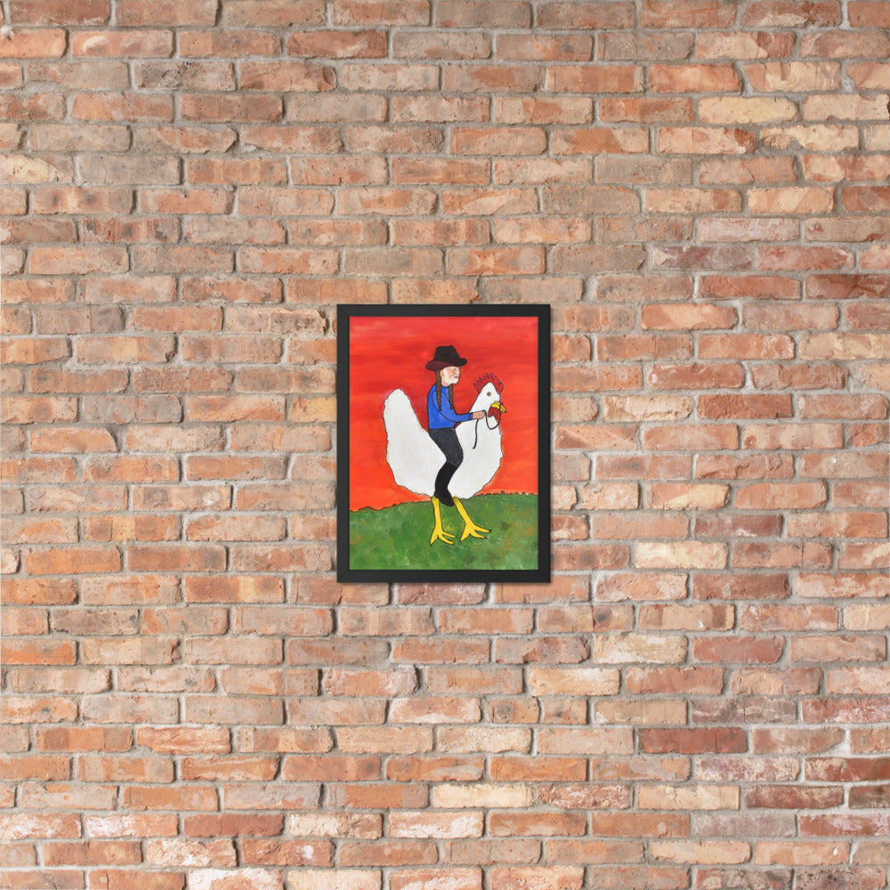 Willie on a Chicken Framed Poster by Davey K.