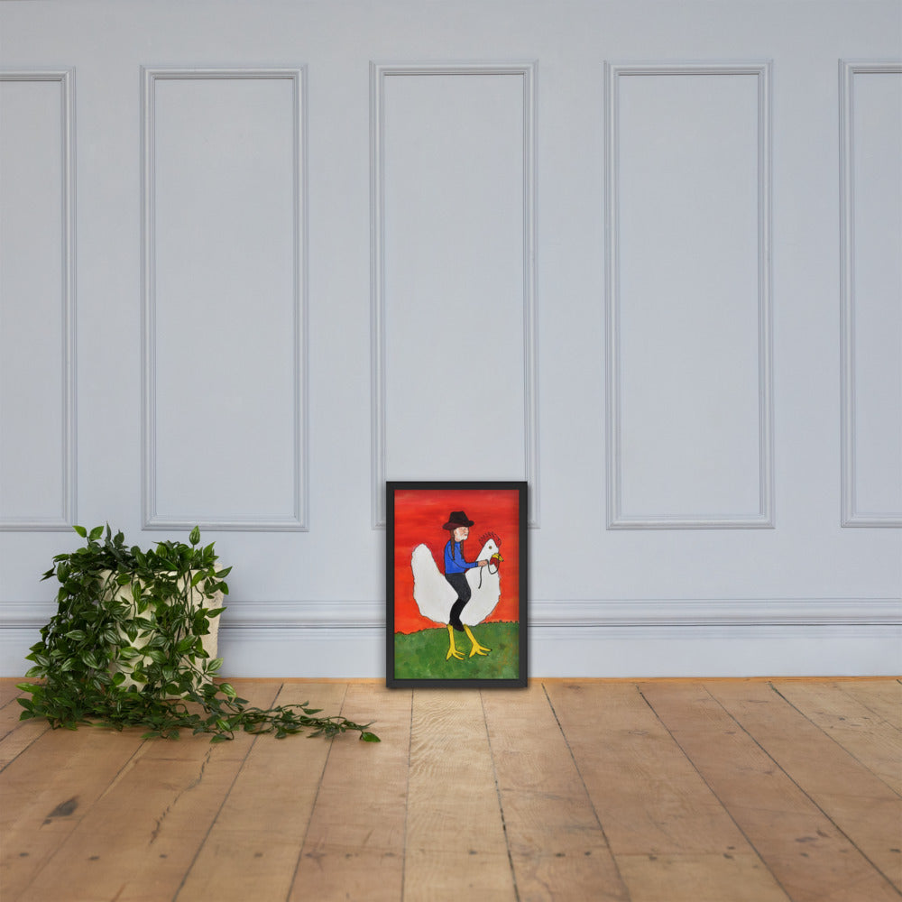 Willie on a Chicken Framed Poster by Davey K.