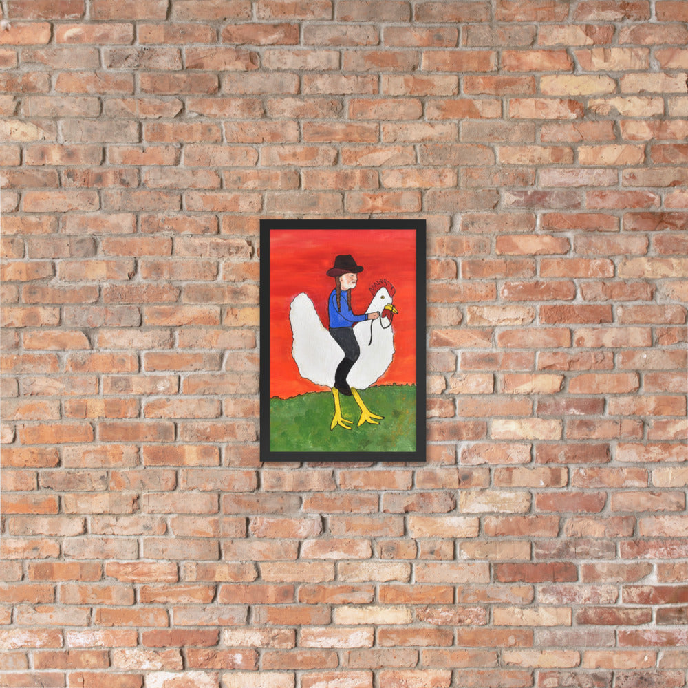 Willie on a Chicken Framed Poster by Davey K.