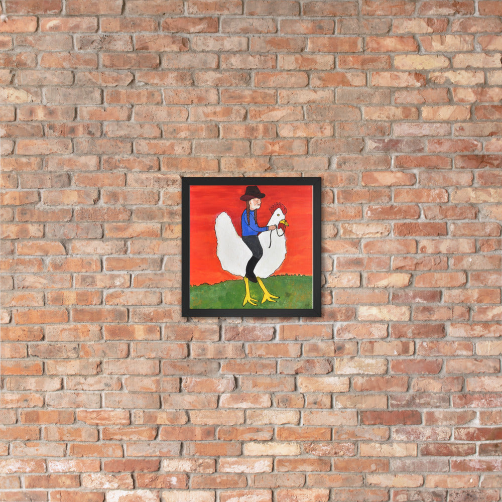 Willie on a Chicken Framed Poster by Davey K.