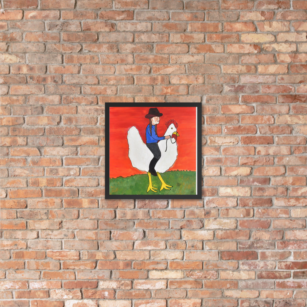 Willie on a Chicken Framed Poster by Davey K.
