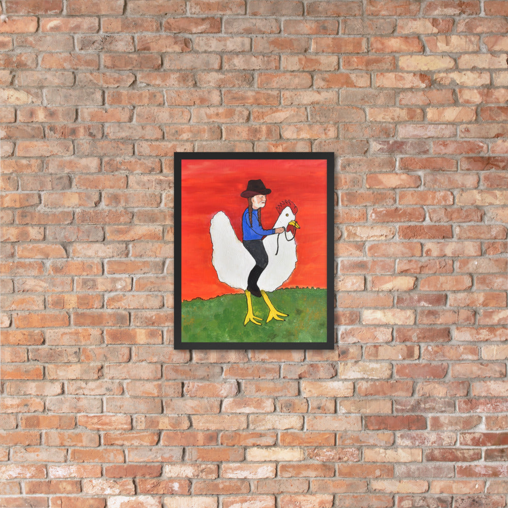 Willie on a Chicken Framed Poster by Davey K.