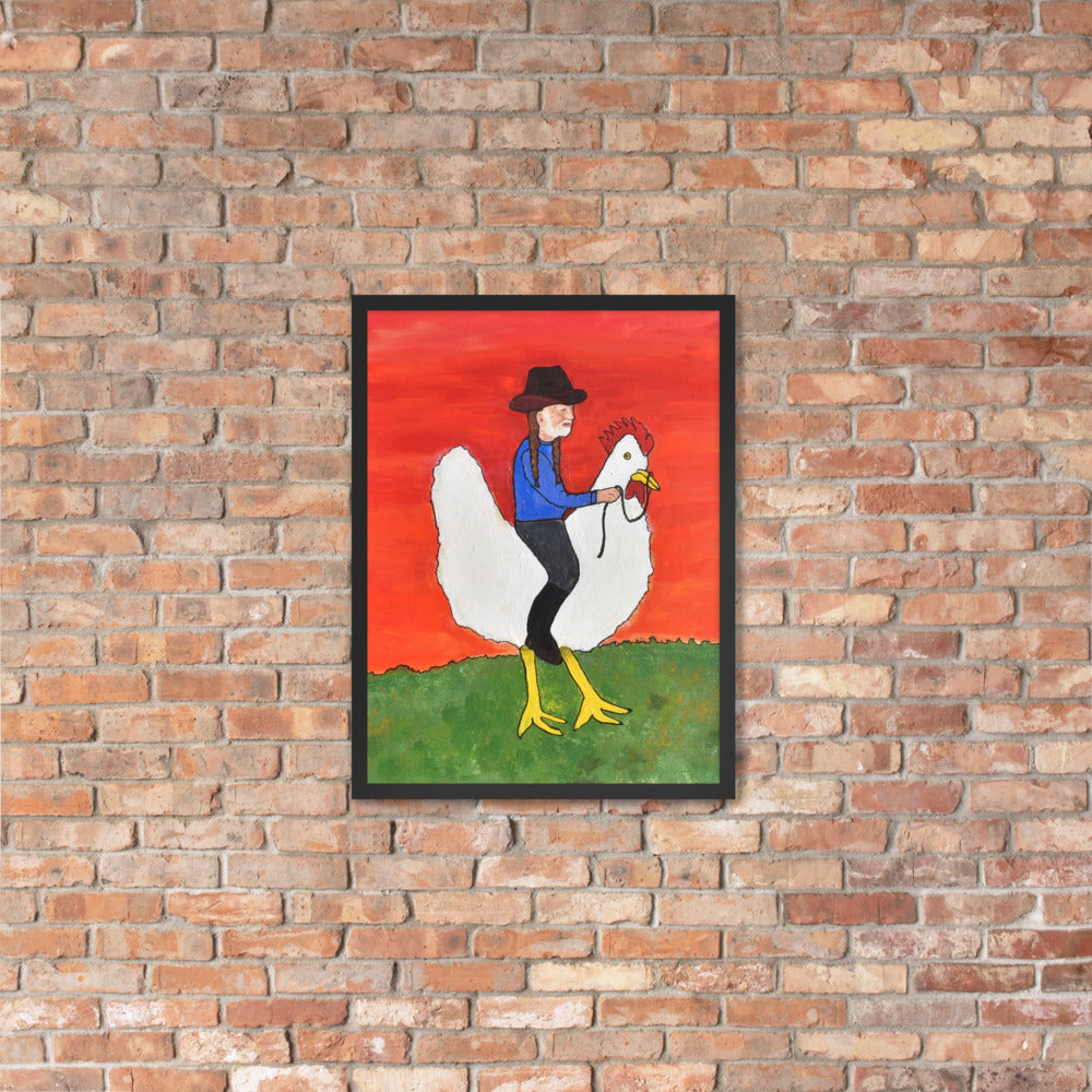 Willie on a Chicken Framed Poster by Davey K.