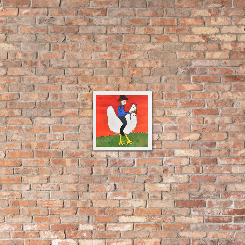 Willie on a Chicken Framed Poster by Davey K.