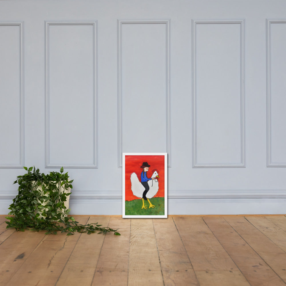 Willie on a Chicken Framed Poster by Davey K.