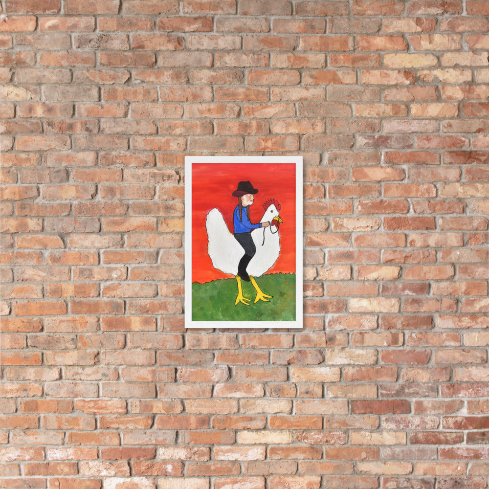 Willie on a Chicken Framed Poster by Davey K.