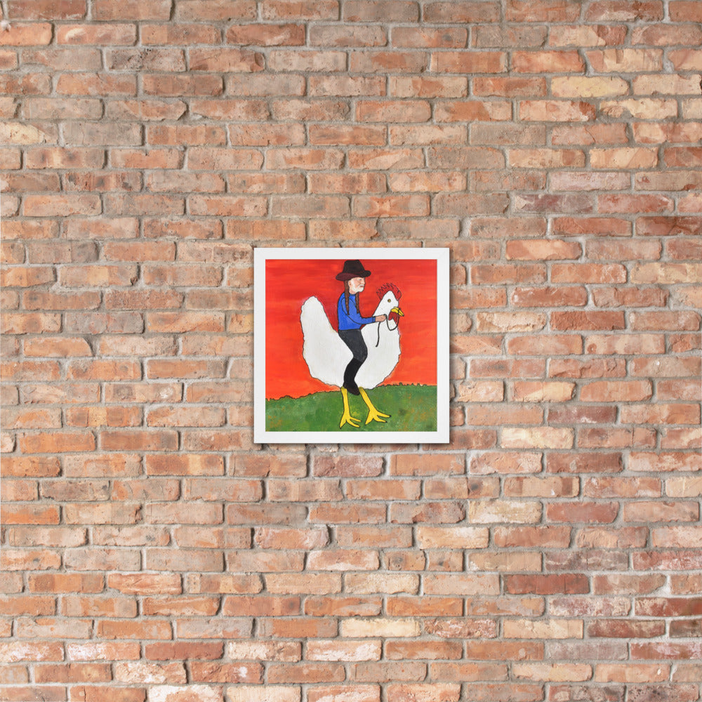 Willie on a Chicken Framed Poster by Davey K.