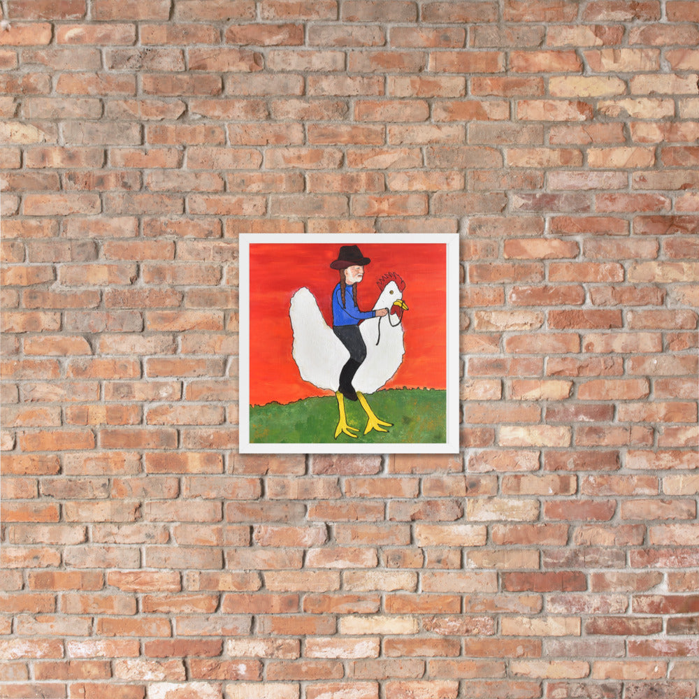 Willie on a Chicken Framed Poster by Davey K.