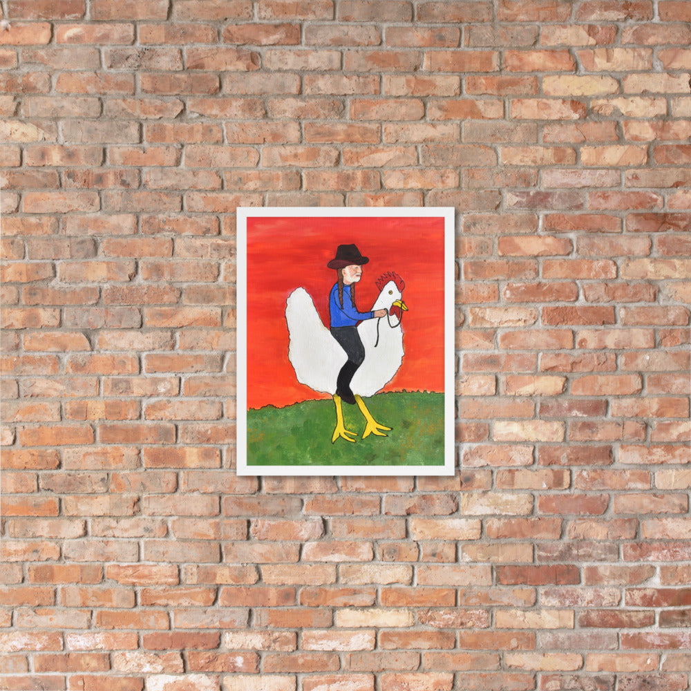 Willie on a Chicken Framed Poster by Davey K.