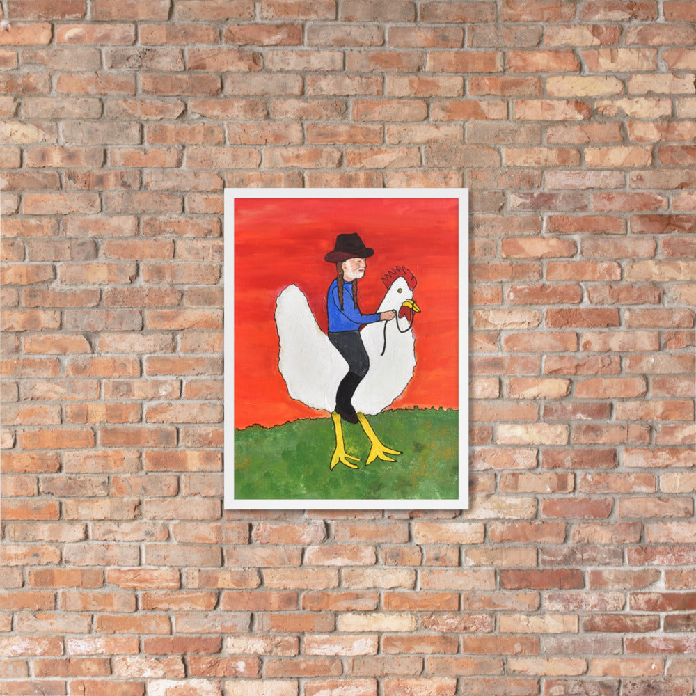 Willie on a Chicken Framed Poster by Davey K.